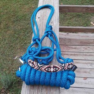 Beaded Rope Halter w/ 8 ft. lead, Blue Turquoise